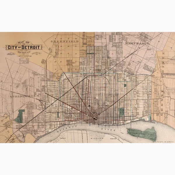 Detroit Map, 1893 - Mural Wallpaper - Image 2